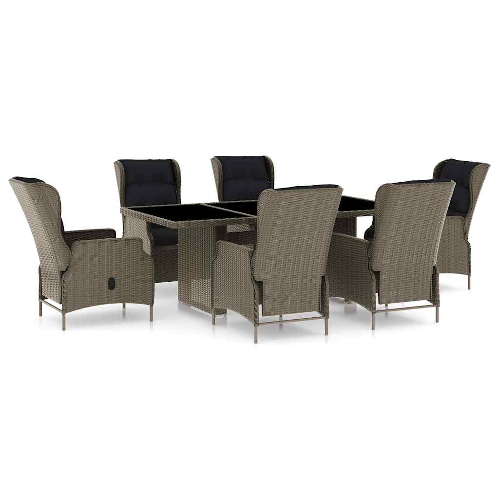 Set da Pranzo da Giardino 7 pz con Cuscini Polyrattan Marrone