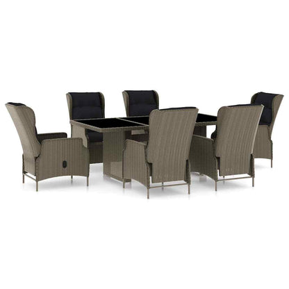 Set da Pranzo da Giardino 7 pz con Cuscini Polyrattan Marrone