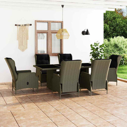 Set da Pranzo da Giardino 7 pz con Cuscini Polyrattan Marrone