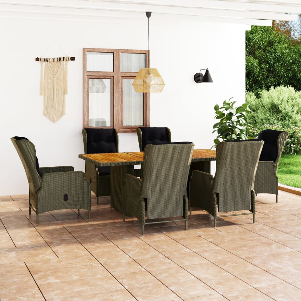 Set da Pranzo da Giardino 7 pz con Cuscini in Polyrattan Marrone | homemem39