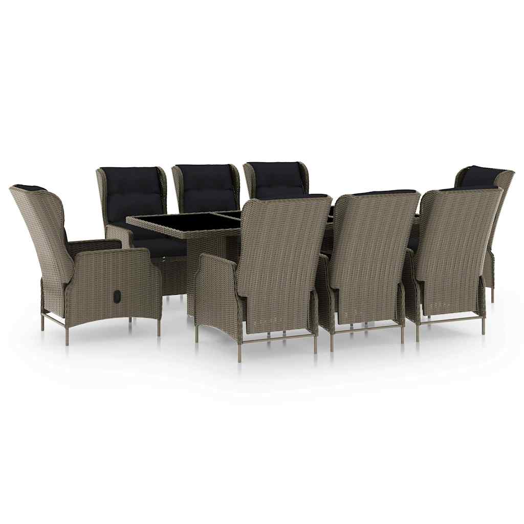 Set da Pranzo da Giardino 9 pz con Cuscini Polyrattan Marrone