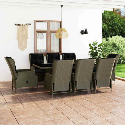 Set da Pranzo da Giardino 9 pz con Cuscini Polyrattan Marrone