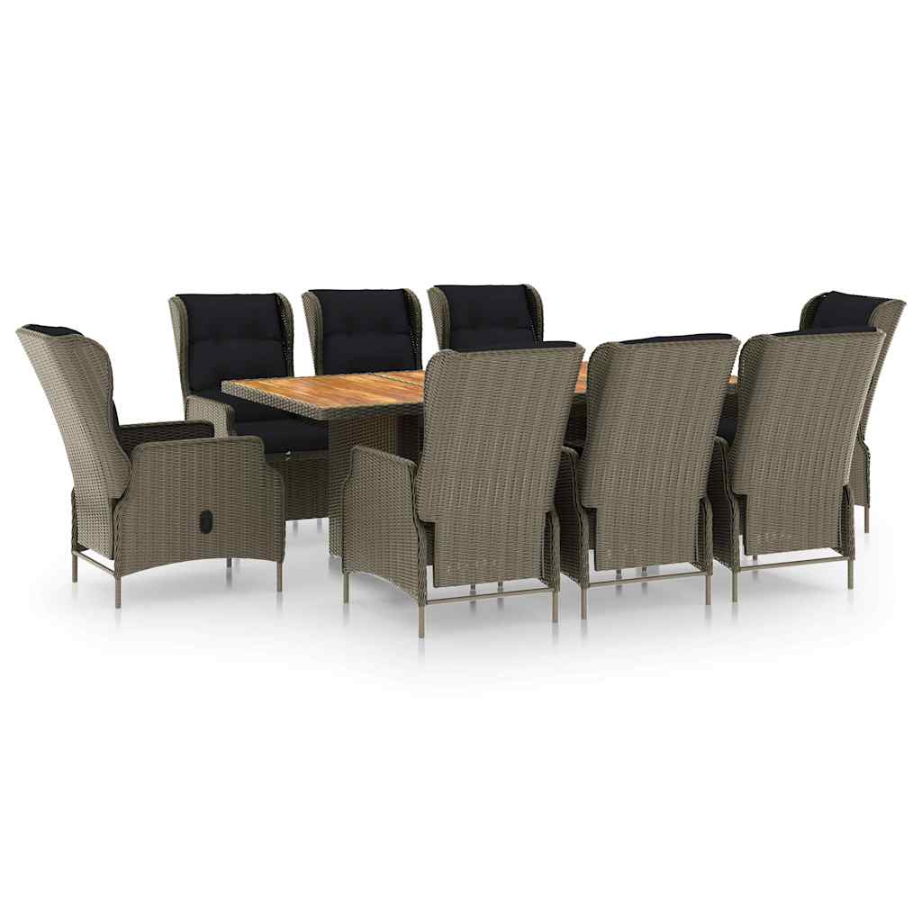 Set da Pranzo da Giardino 9 pz con Cuscini Polyrattan Marrone