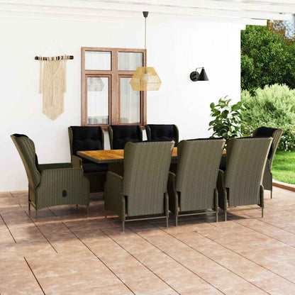 Set da Pranzo da Giardino 9 pz con Cuscini Polyrattan Marrone