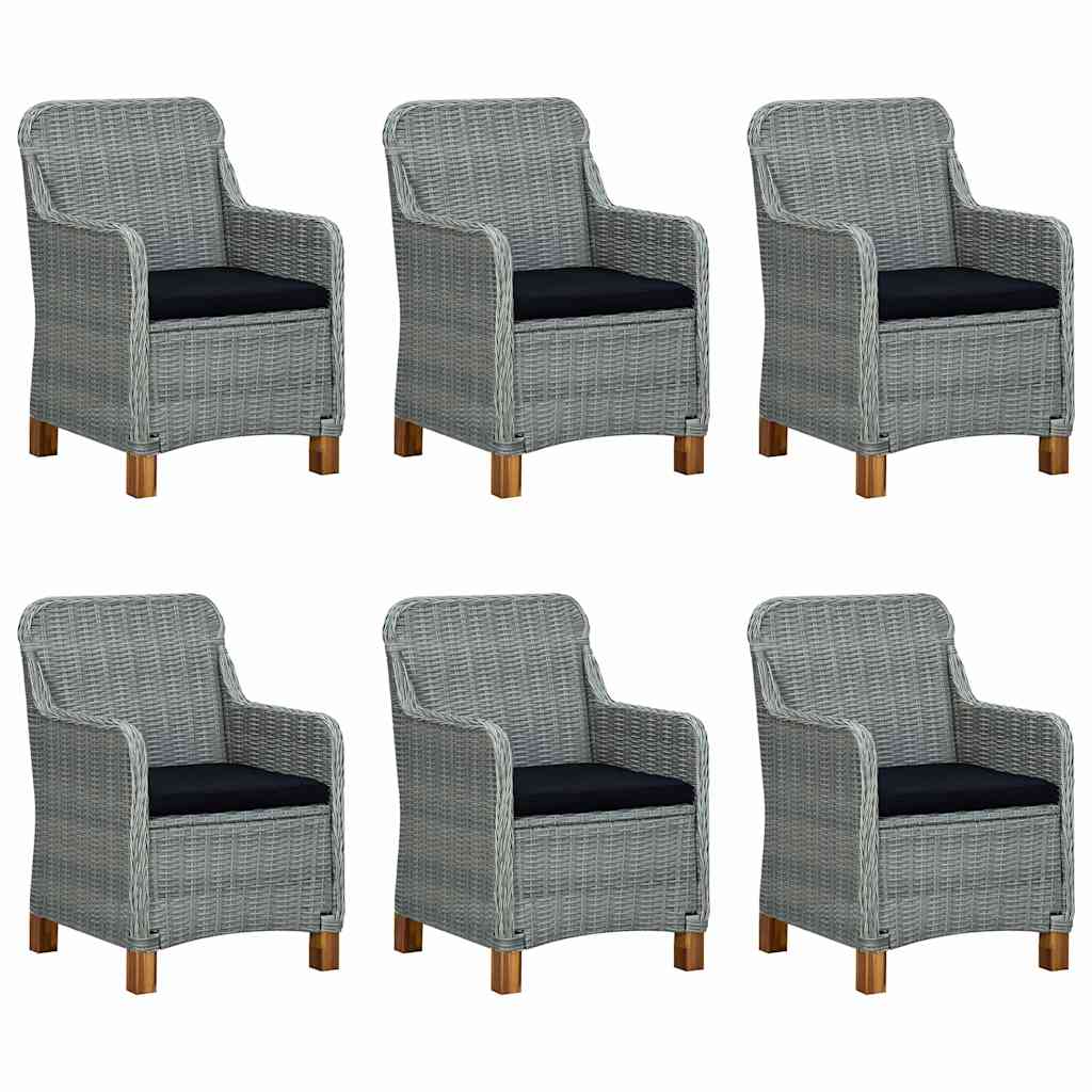 Set Pranzo da Giardino 9pz con Cuscini Polyrattan Grigio Chiaro