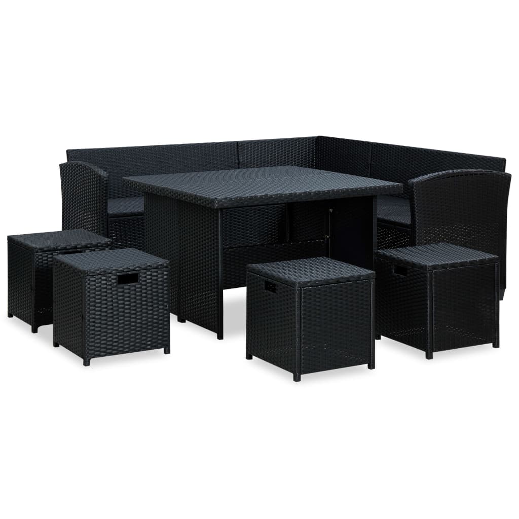 Set Divani da Giardino 6 pz con Cuscini in Polyrattan Nero | homemem39