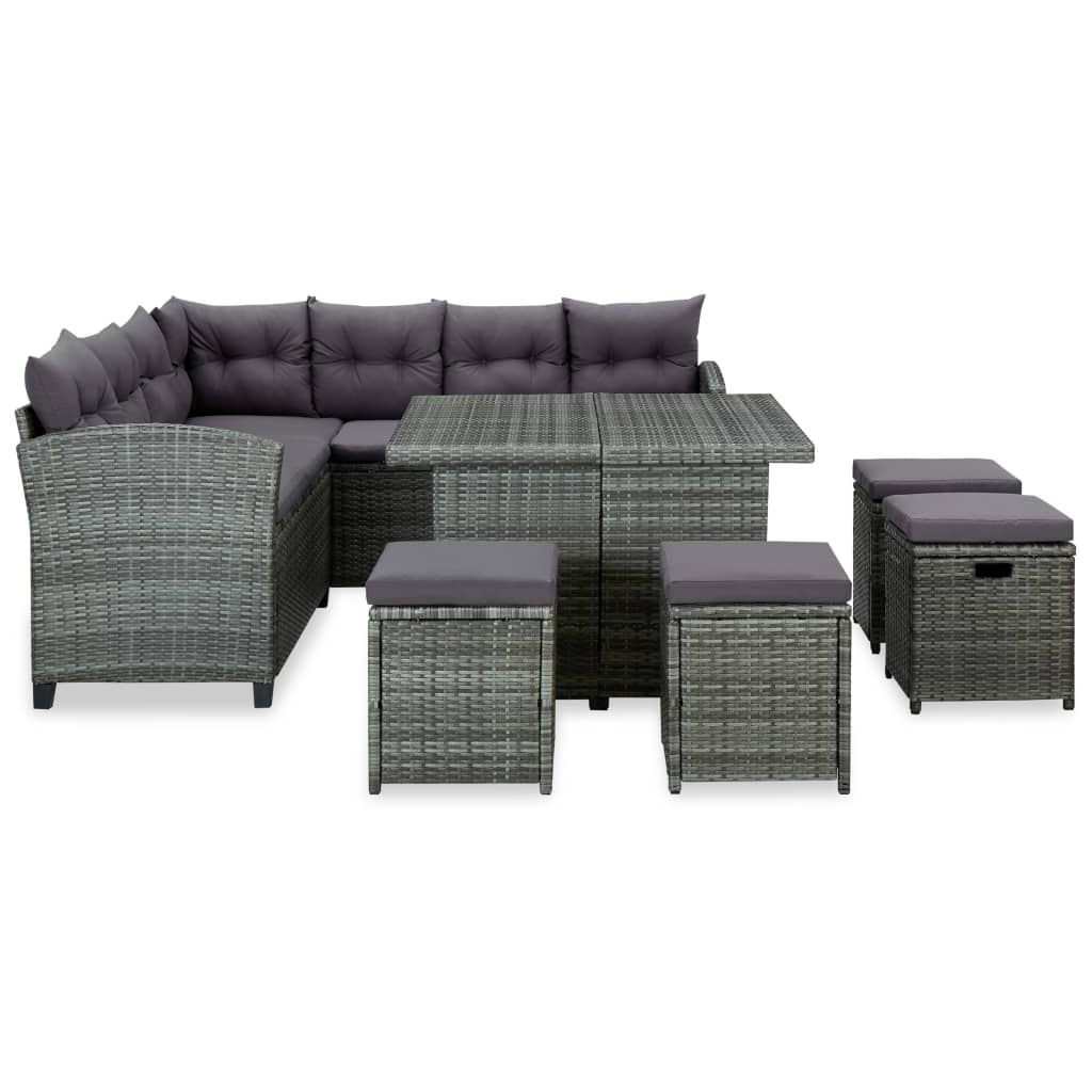 Set Divani da Giardino 6 pz con Cuscini in Polyrattan Grigio | homemem39