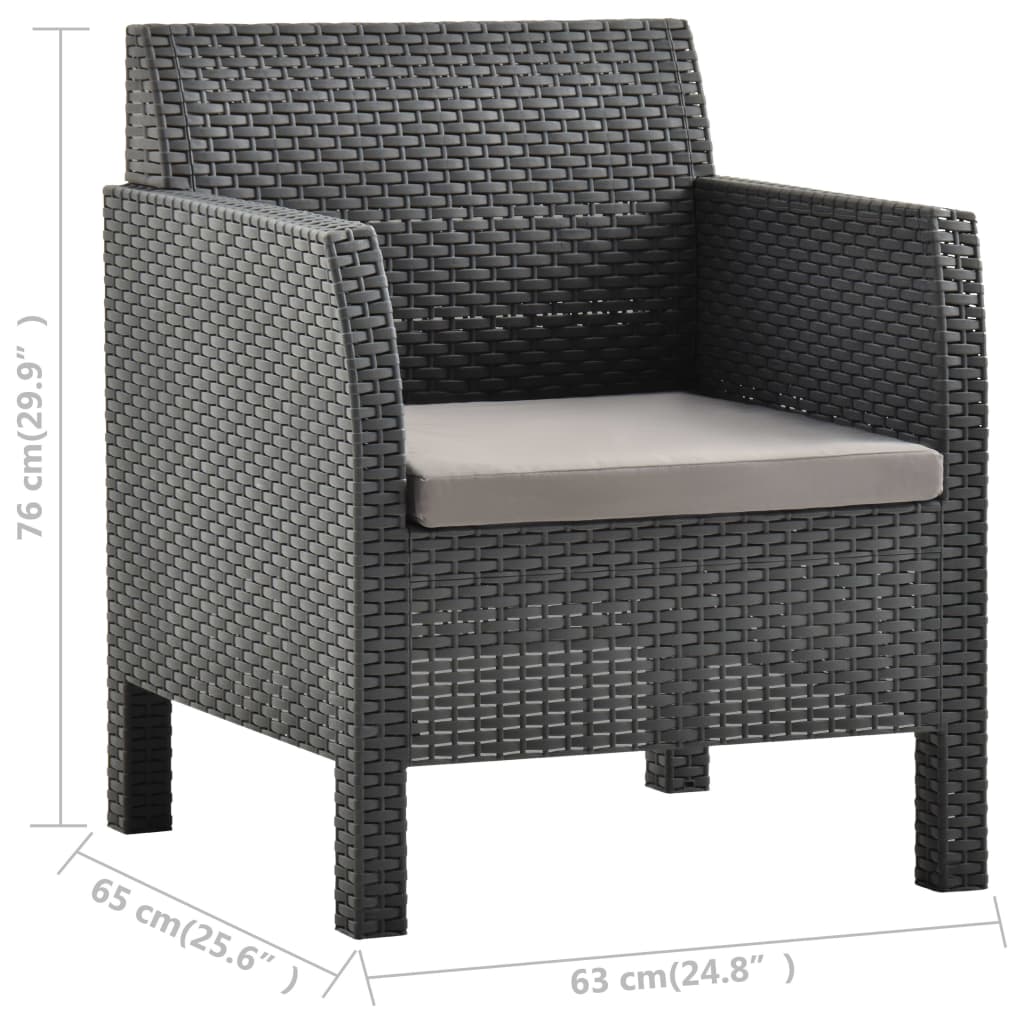 Sedia da giardino con cuscino antracite 63x65x76 cm PP Rattan - homemem39
