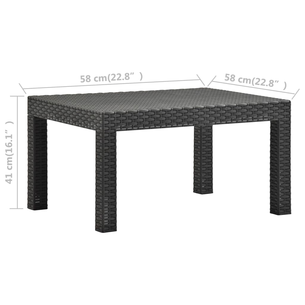 Tavolo da Giardino Antracite 58x58x41 cm in Rattan PP | homemem39