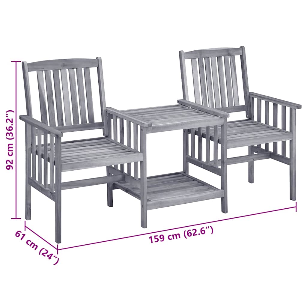Garden Chairs with Cushions and Coffee Table in Solid Acacia