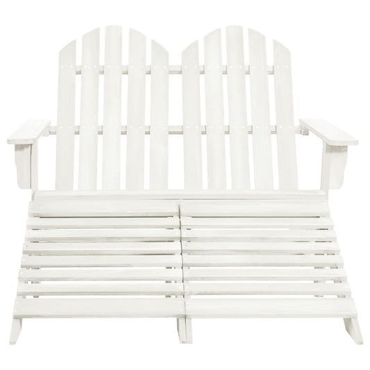 Sedia da Giardino a 2 Posti con Pouf in Legno di Abete Bianca | homemem39