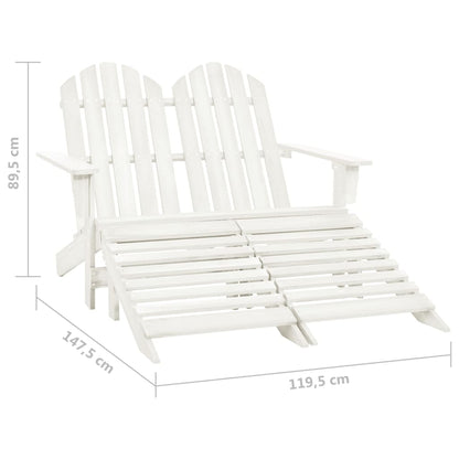 Sedia da Giardino a 2 Posti con Pouf in Legno di Abete Bianca | homemem39