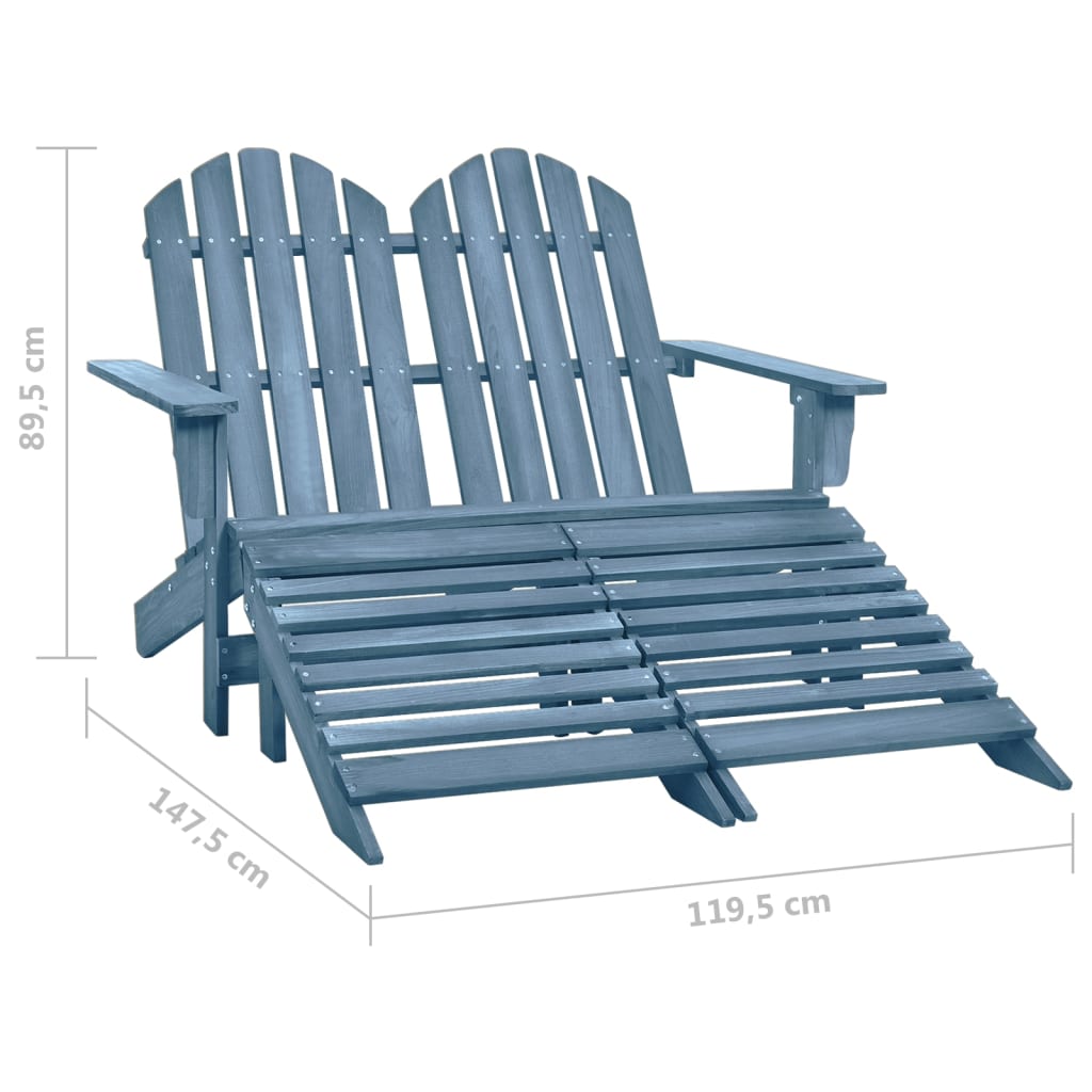 Sedia da Giardino a 2 Posti con Pouf in Legno di Abete Bianca | homemem39