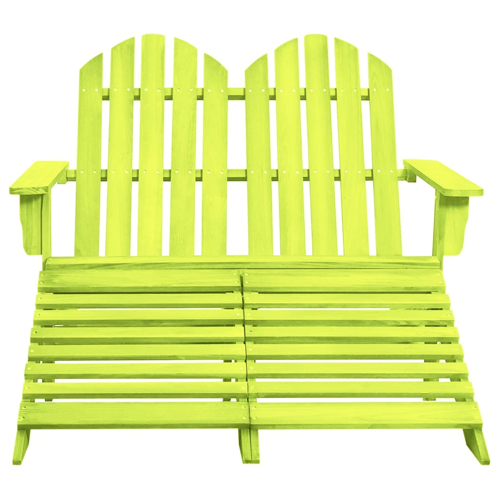 Sedia da Giardino a 2 Posti con Pouf in Legno di Abete Verde