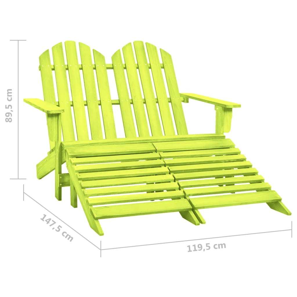 Sedia da Giardino a 2 Posti con Pouf in Legno di Abete Verde | homemem39