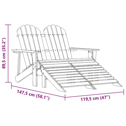 Sedia da Giardino a 2 Posti con Pouf in Legno di Abete Rosa | homemem39