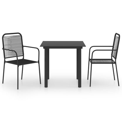 Set da Pranzo da Giardino 3 pz Nero in Vetro e Acciaio | homemem39