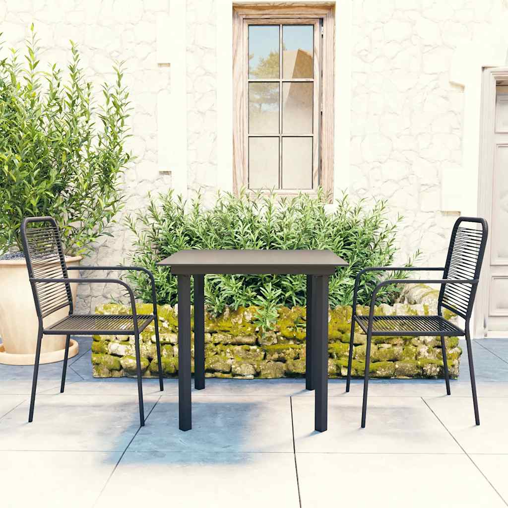 Set da Pranzo da Giardino 3 pz Nero in Vetro e Acciaio | homemem39
