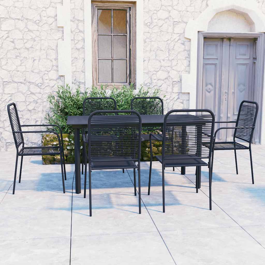 Set da Pranzo da Giardino 7 pz Nero in Vetro e Acciaio | homemem39