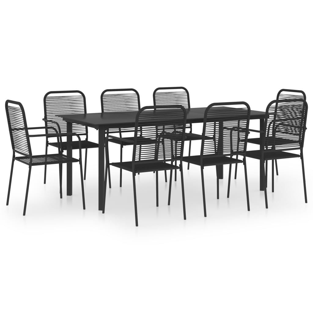 Set da Pranzo da Giardino 9 pz Nero in Vetro e Acciaio | homemem39
