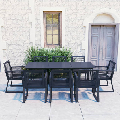 Set da Pranzo da Giardino 9 pz in Rattan PVC Nero - homemem39