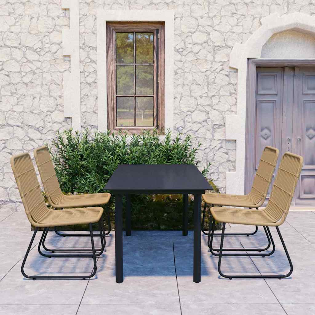 Set da Pranzo da Giardino 5 pz in Polyrattan e Vetro