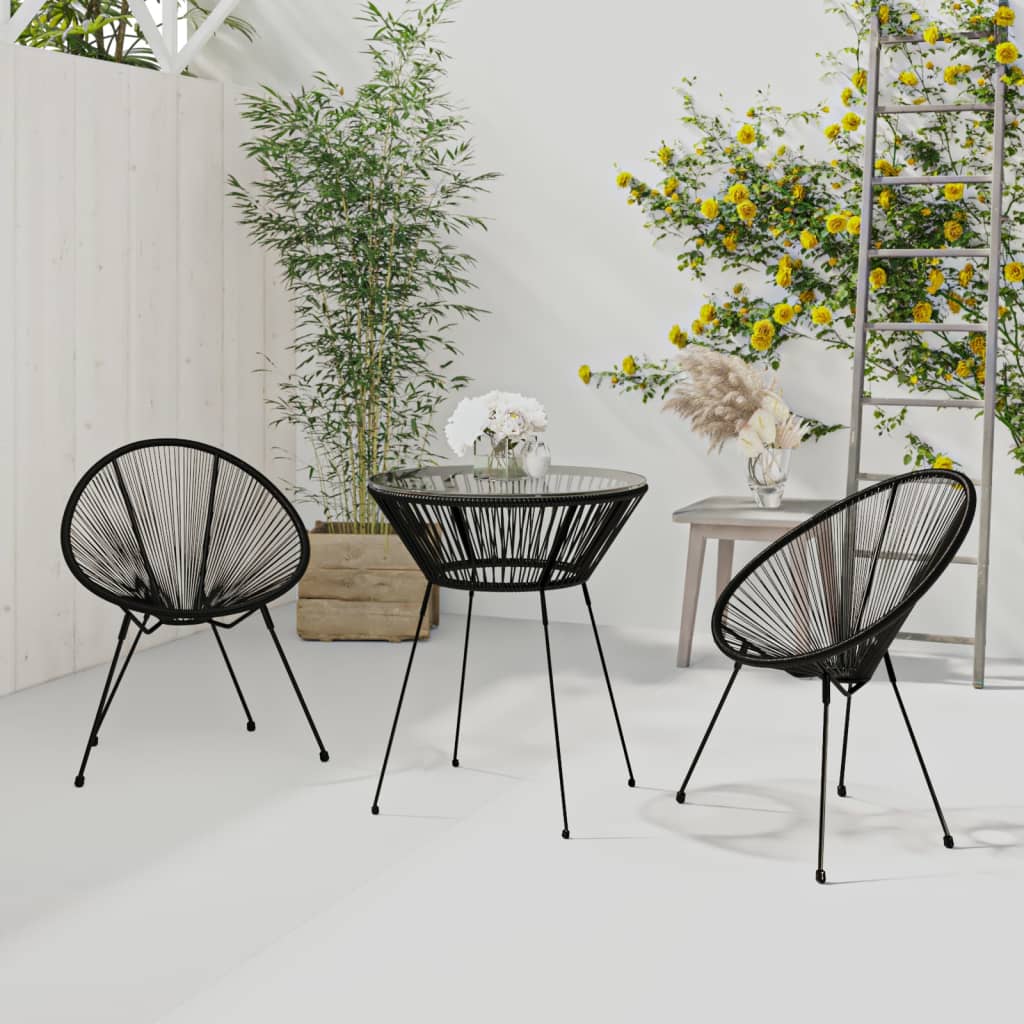 Set da Pranzo per Giardino 3 pz in Rattan PVC Nero - homemem39