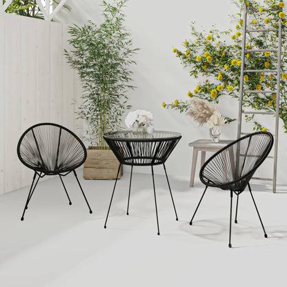 Set da Pranzo per Giardino 3 pz in Rattan PVC Nero - homemem39