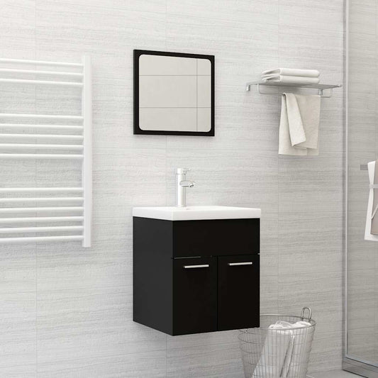 Set Mobili da Bagno 2 pz Nero in Legno Multistrato | homemem39