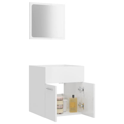 Set Mobili da Bagno 2 pz Bianco Lucido in Legno Multistrato