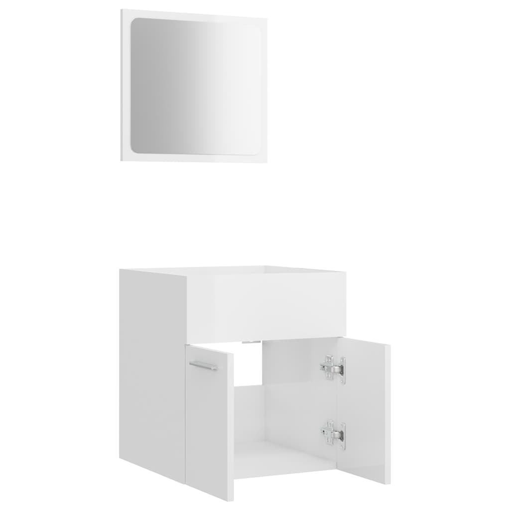 Set Mobili da Bagno 2 pz Bianco Lucido in Legno Multistrato | homemem39