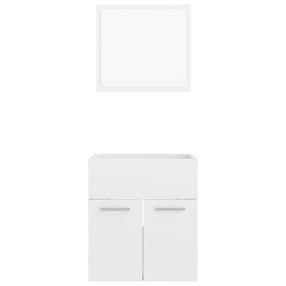 Set Mobili da Bagno 2 pz Bianco Lucido in Legno Multistrato