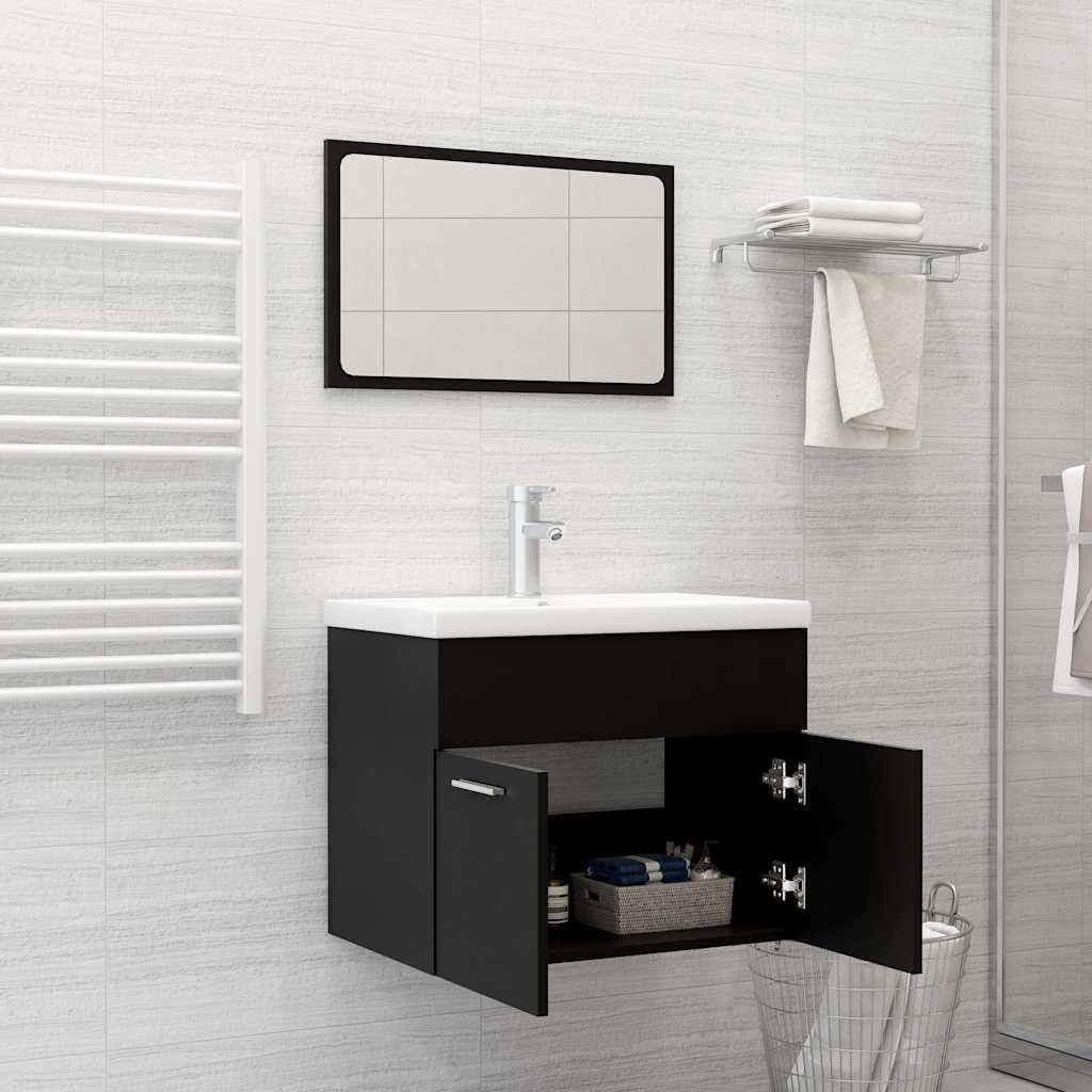 Set Mobili da Bagno 2 pz Nero in Legno Multistrato | homemem39