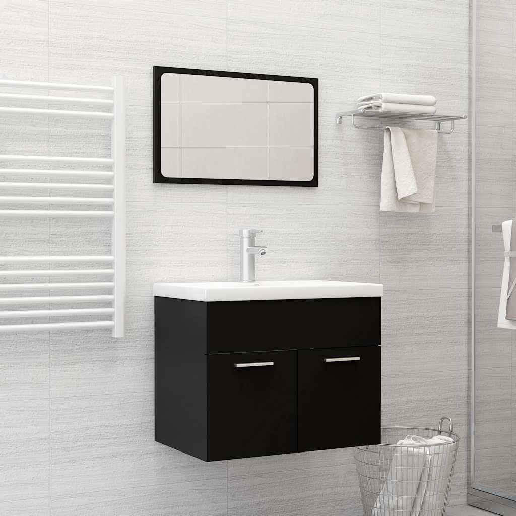 Set Mobili da Bagno 2 pz Nero in Legno Multistrato | homemem39