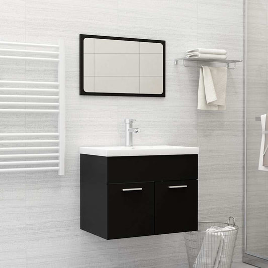 Set Mobili da Bagno 2 pz Nero in Legno Multistrato | homemem39