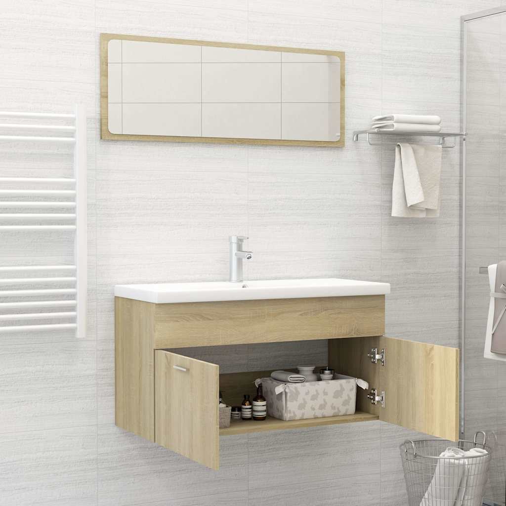 Set Mobili da Bagno 2 pz Rovere Sonoma in Legno Multistrato
