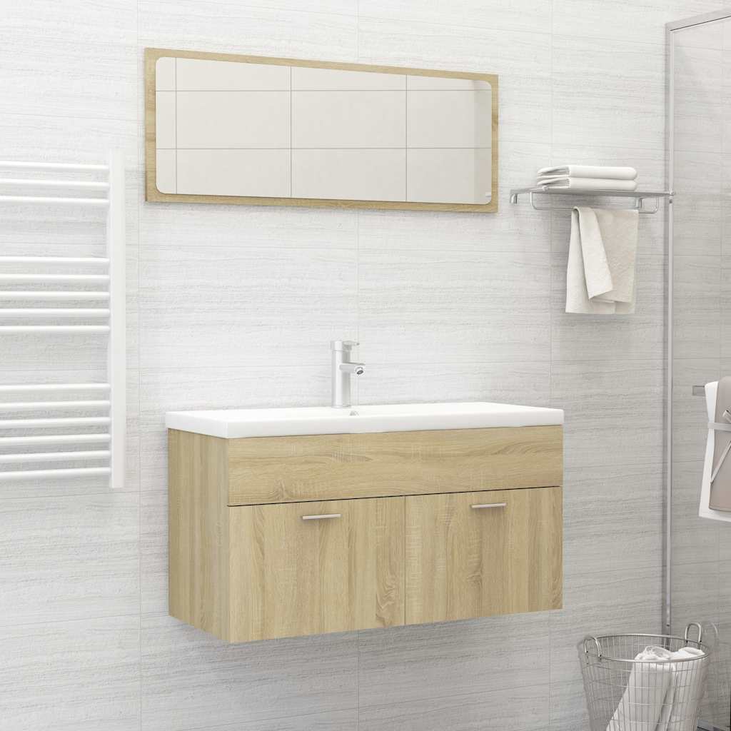Set Mobili da Bagno 2 pz Rovere Sonoma in Legno Multistrato | homemem39