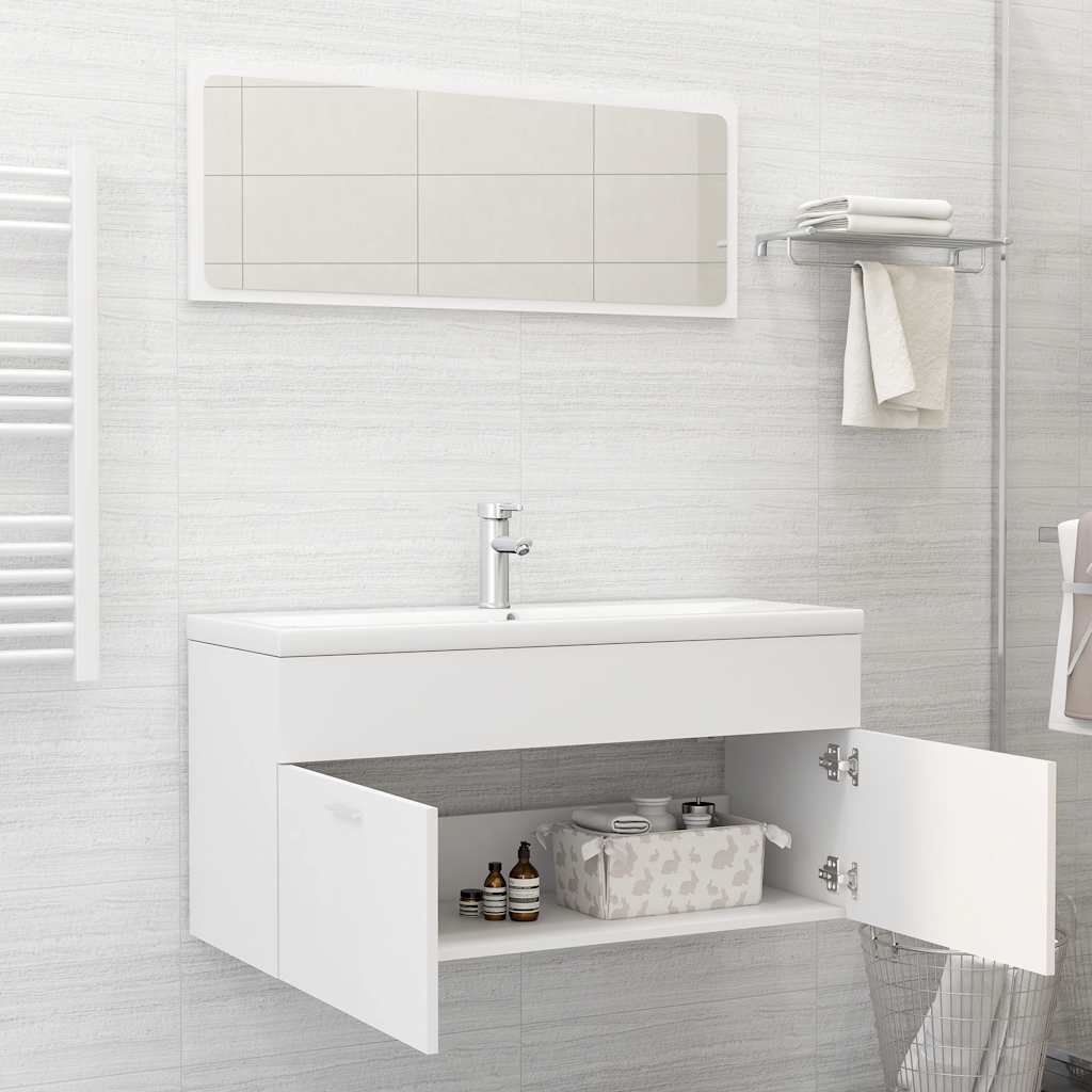 Set Mobili da Bagno 2 pz Bianco in Legno Multistrato | homemem39