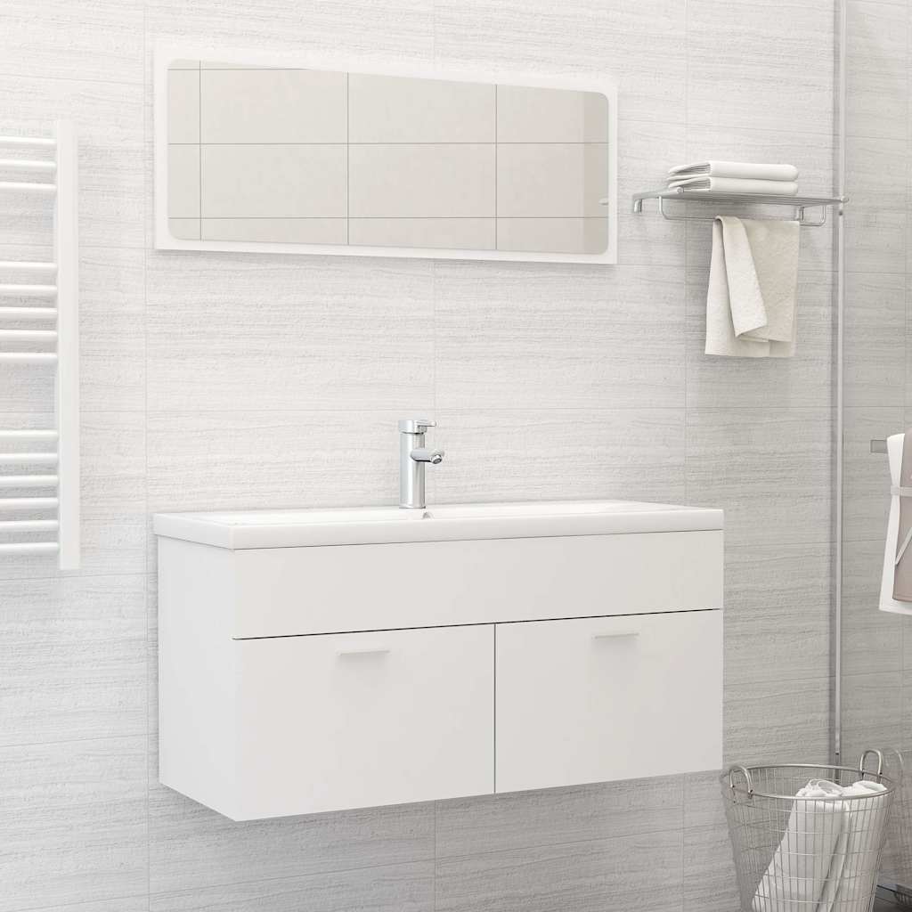 Set Mobili da Bagno 2 pz Bianco in Legno Multistrato | homemem39