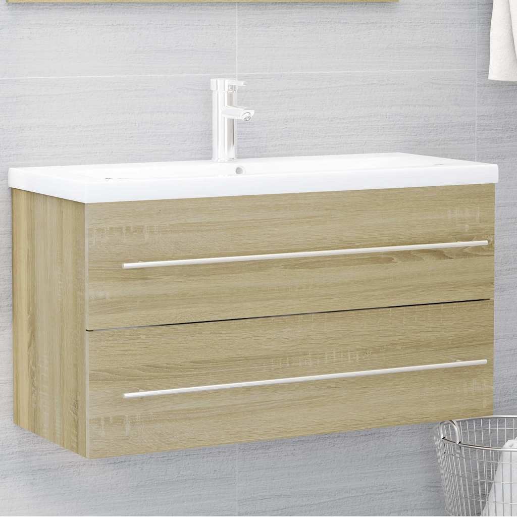 Set Mobili da Bagno 2 pz Rovere Sonoma in Legno Multistrato