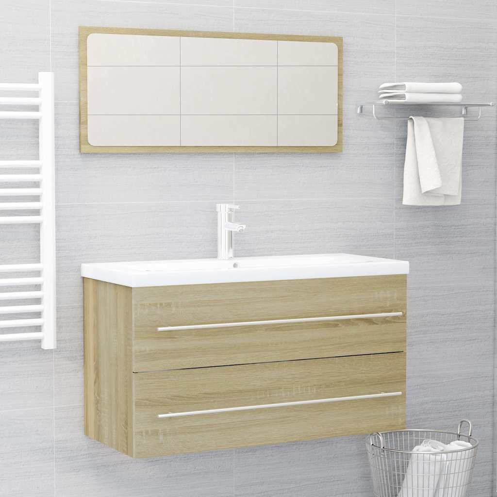 Set Mobili da Bagno 2 pz Rovere Sonoma in Legno Multistrato