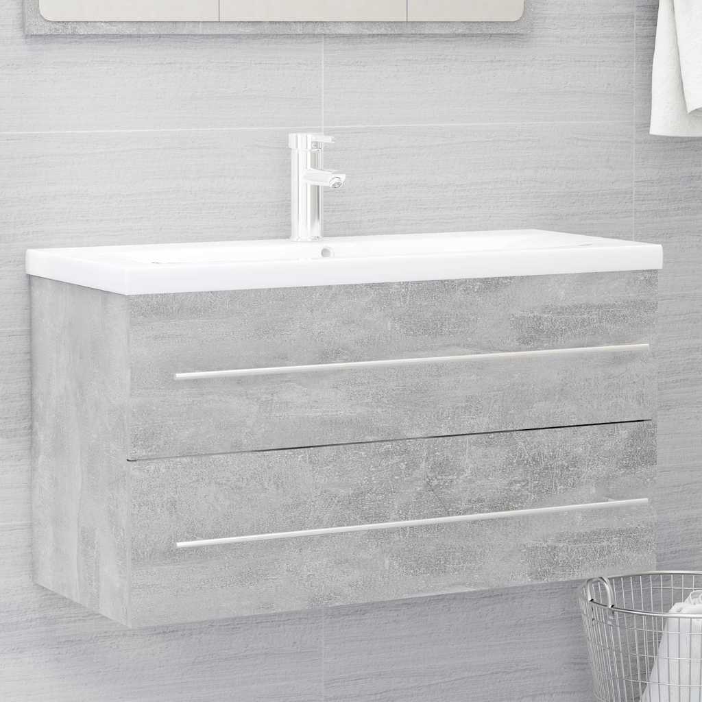 Set Mobili da Bagno 2 pz Grigio Cemento in Legno Multistrato