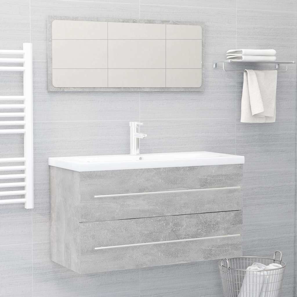 Set Mobili da Bagno 2 pz Grigio Cemento in Legno Multistrato