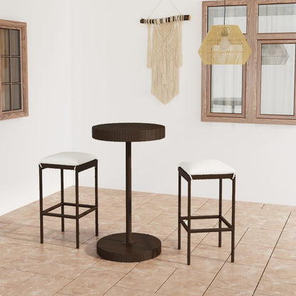 Set Bar da Giardino 3 pz con Cuscini in Polyrattan Marrone - homemem39