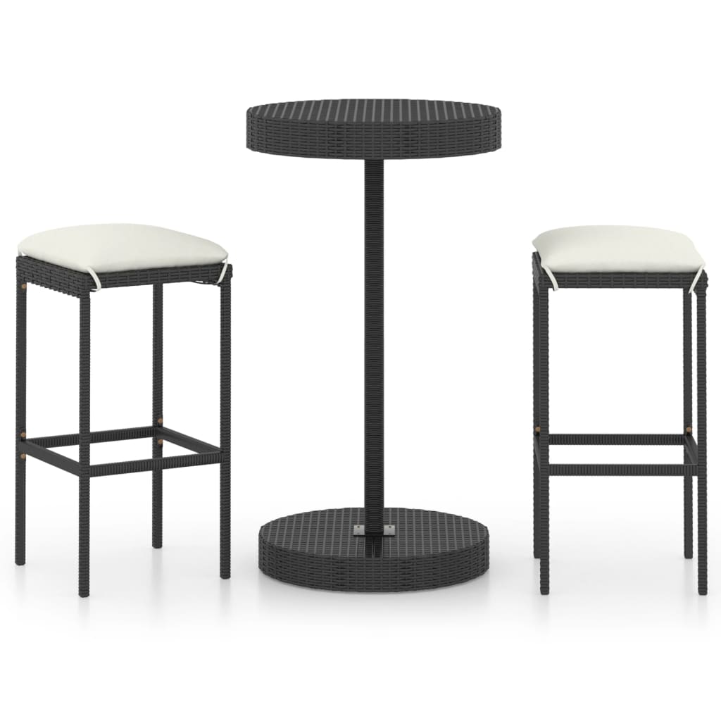 Set Bar da Giardino 3 pz con Cuscini Polyrattan Nero | homemem39