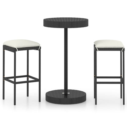 Set Bar da Giardino 3 pz con Cuscini Polyrattan Nero | homemem39