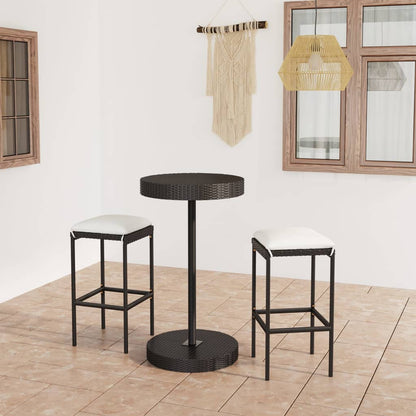 Set Bar da Giardino 3 pz con Cuscini Polyrattan Nero | homemem39