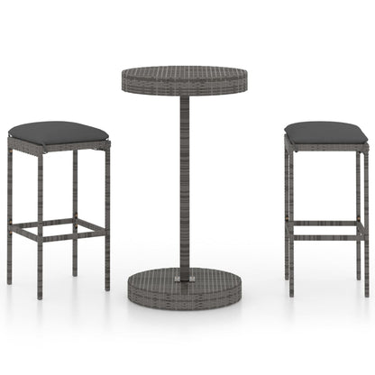 3 pc Garden Bar Set with Gray Polyrattan Cushions
