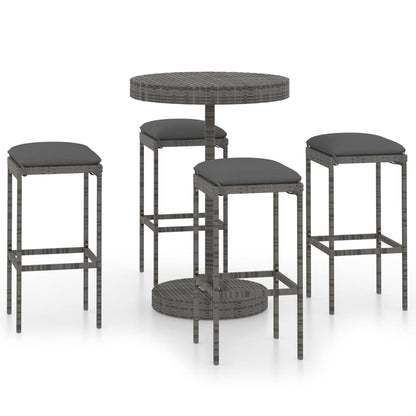 5 pc Garden Bar Set with Gray Polyrattan Cushions