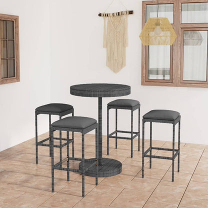 5 pc Garden Bar Set with Gray Polyrattan Cushions